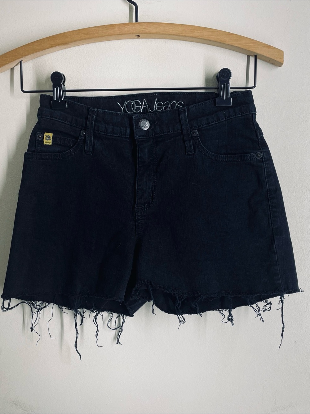 Yoga Jeans size 26 Black Denim Cutoff Shorts High Rise Raw Frayed Hem